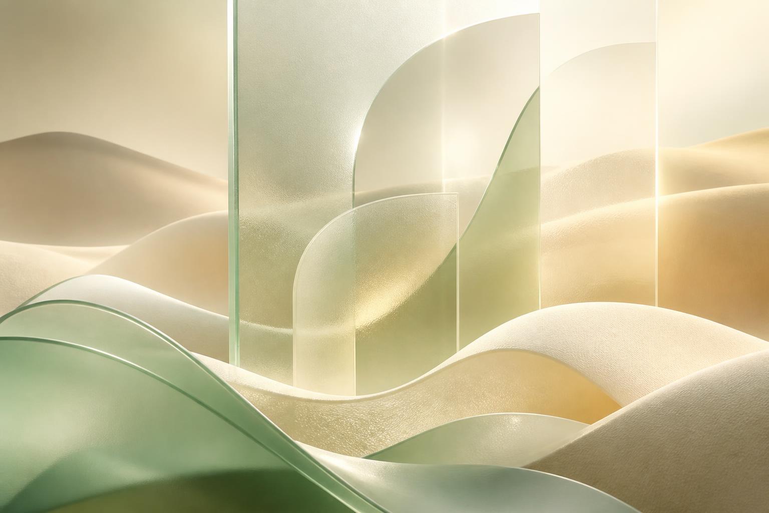 Layered frosted glass forms in sage and cream